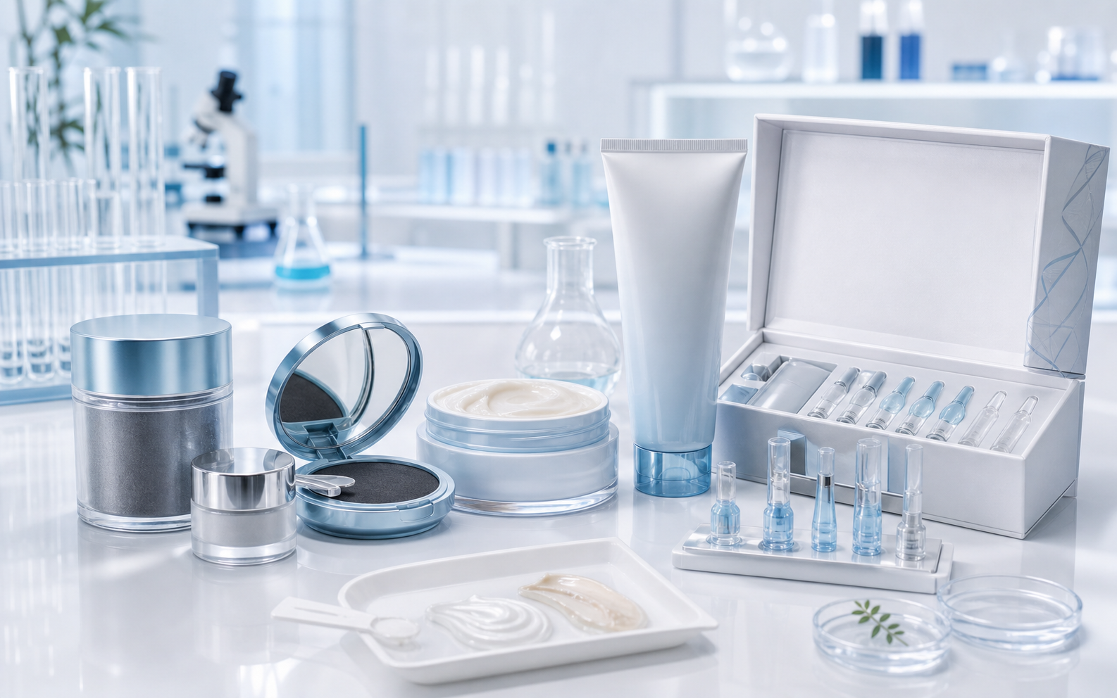 Hair fiber, hairline powder, treatment jar, leave-in tube, and ampoule product family